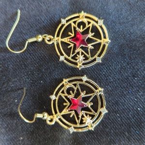 Beautiful Earrings with Red Star and Crystals